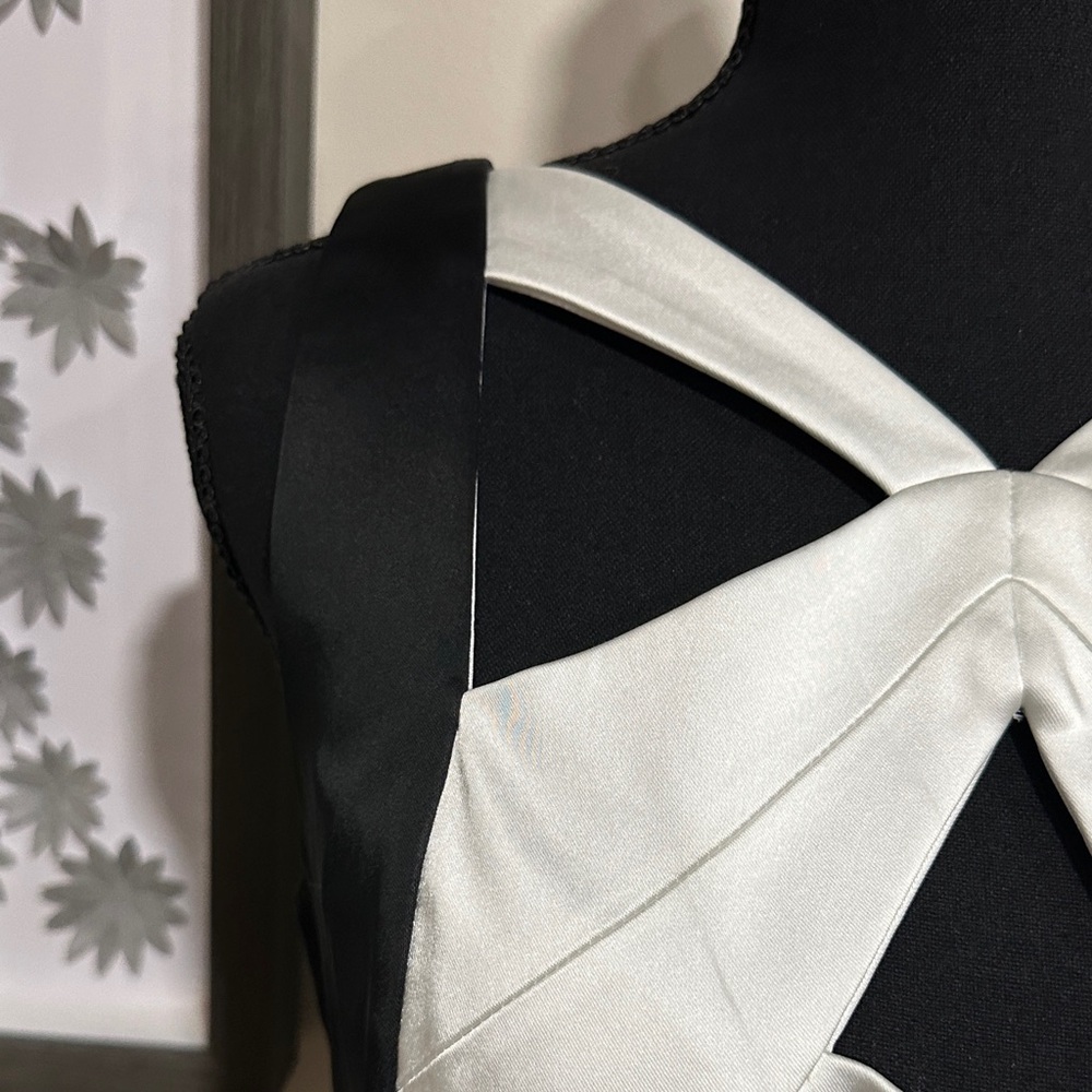 *JAX* Black x White Contrast Panel Bodycon Cocktail Mini Dress Size 6 - Picture 5 of 11